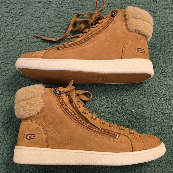 UGG Womens Size 10 Olive Chestnut Leather High Top Sneakers Fur Trimmed 1019716 - Picture 10 of 12